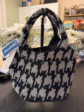 Marshalls Black and Silver Beaded Houndstooth Mini Tote